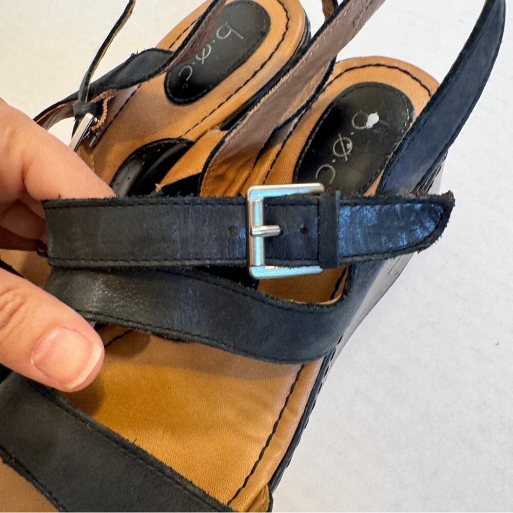 BOC Black Leather Strappy Wedge Sandals Womens 7 Comfort Shoes Beachy Summer - Picture 7 of 11